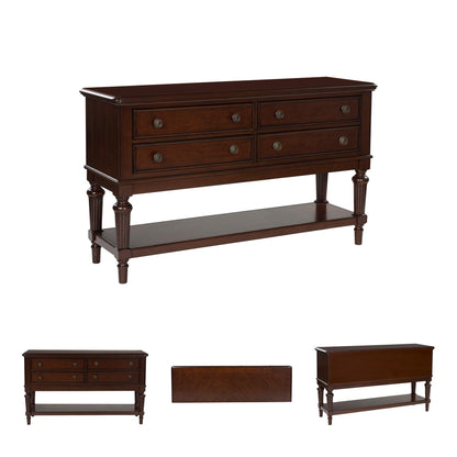 Signature Design by Ashley Lavinton Classic 4-Drawer Dining Server with Open Shelf, Dark Brown