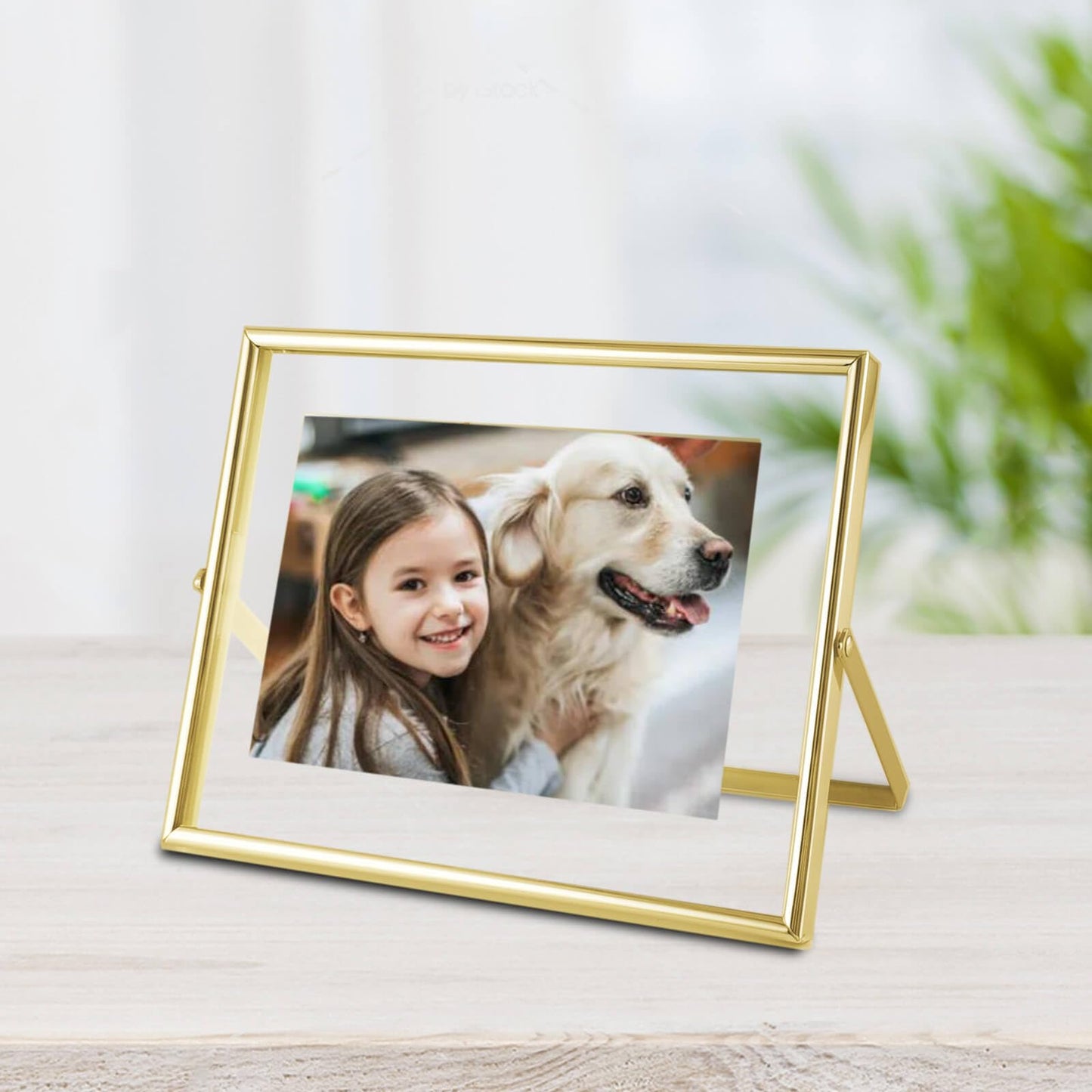 CROXXID 5x7 Floating Picture Frames Set of 2, Made of Metal and Double Real Glass, for Photo Size up to 7x9, Tabletop Display Home or Wedding Decoration (Horizontal Gold)