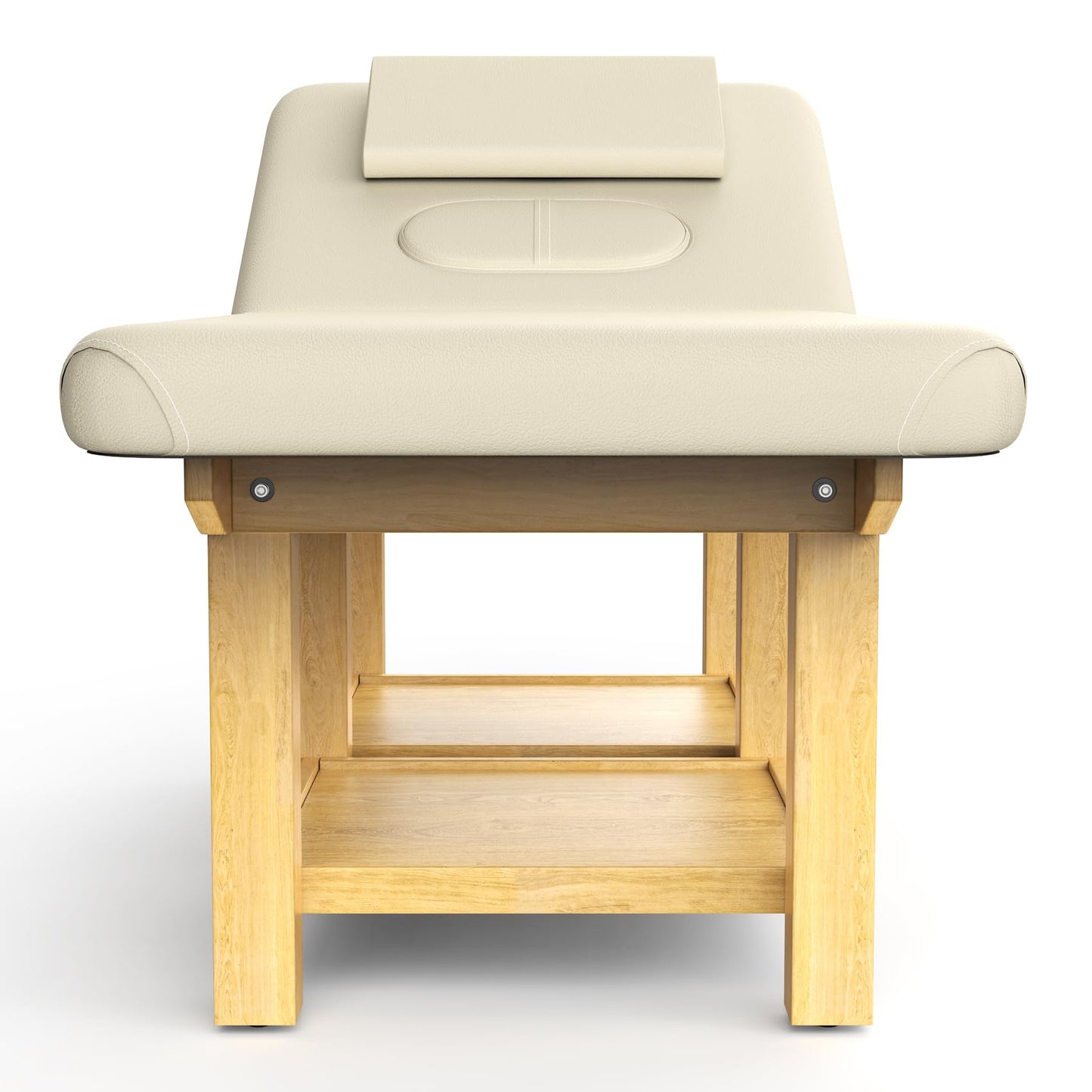 Wood Wide Stationary Massage Table for Treatment Table Physical Therapy Table Spa Facial Bed, PU Leather 31.5'' Wide 75'' Long Heavy Duty Professional Stationary Massage Bed - Beige Gray, 6-Legged
