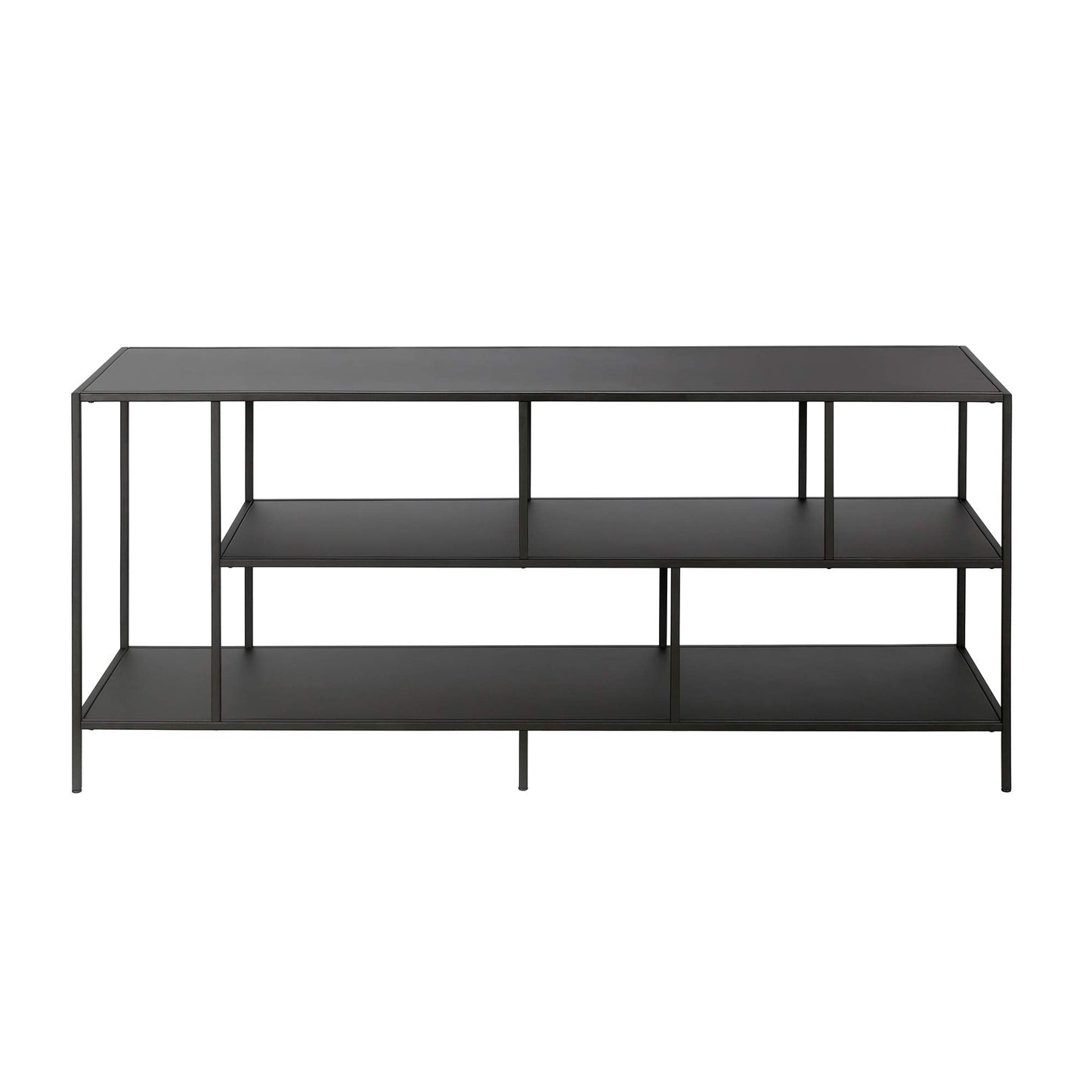 Henn&Hart TV Stand for TVs up to 60" with Metal Top and 2 Open Display Metal Shelves for Living Room, Family Room, or Office, Black