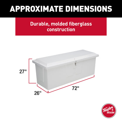 Taylor Made Stow N’ Go Deep Fiberglass Dock Box, Medium (27"H X 72"W X 26"D), White, Smooth Interior Finish, Lockable Latch, Stainless-Steel Hardware - 83554