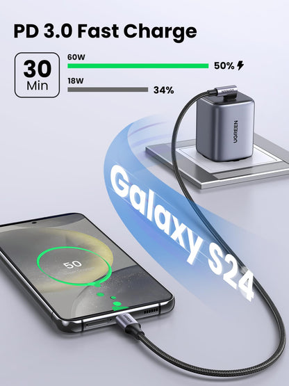 UGREEN Right Angle USB C Cable 6.6FT 2-Pack, 60W USB C to USB C Cable 90 Degree Type C Cable for iPhone 17/16, MacBook Pro/Air, iPad Pro 2022/Air 5/Mini 6, Galaxy S25/S24/S22, Pixel 8/7, Switch