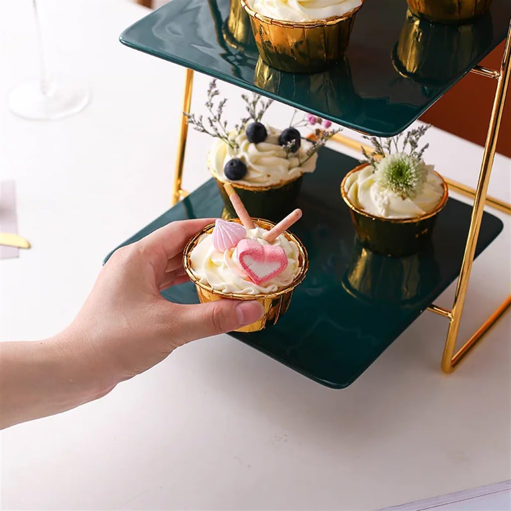 AODFDSJH Ceramic Tray Iron Dessert Table Display Stand Afternoon Tea Multi-Tier Pastry