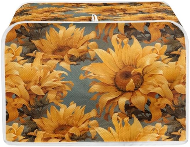 4 Slice Toaster Cover - Van Gogh Style Sunflower Dust Cover, Yellow Oil Painting Flowers for Microwave Oven