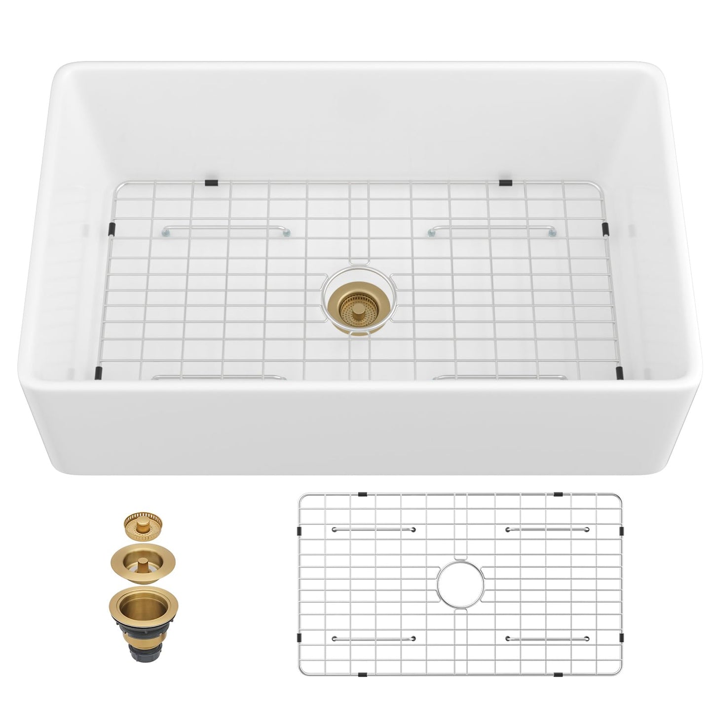 Beslend White Farmhouse Sink 33X20 inch Fireclay Farm Style Apron Front Undermount Kitchen Sink Large Single Bowl Farmer Kitchen Basin