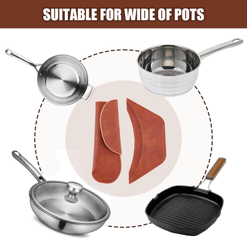 CALFOVERA 6PCS 2 Styles PU Leather Cast Iron Handle Cover Handmade Heat Resistant Frying Pan Assist Grip Sleeve Skillet Handle Cover Leather Hot Holder Sleeve for Kitchen Baking Cooking BBQ Cookwares