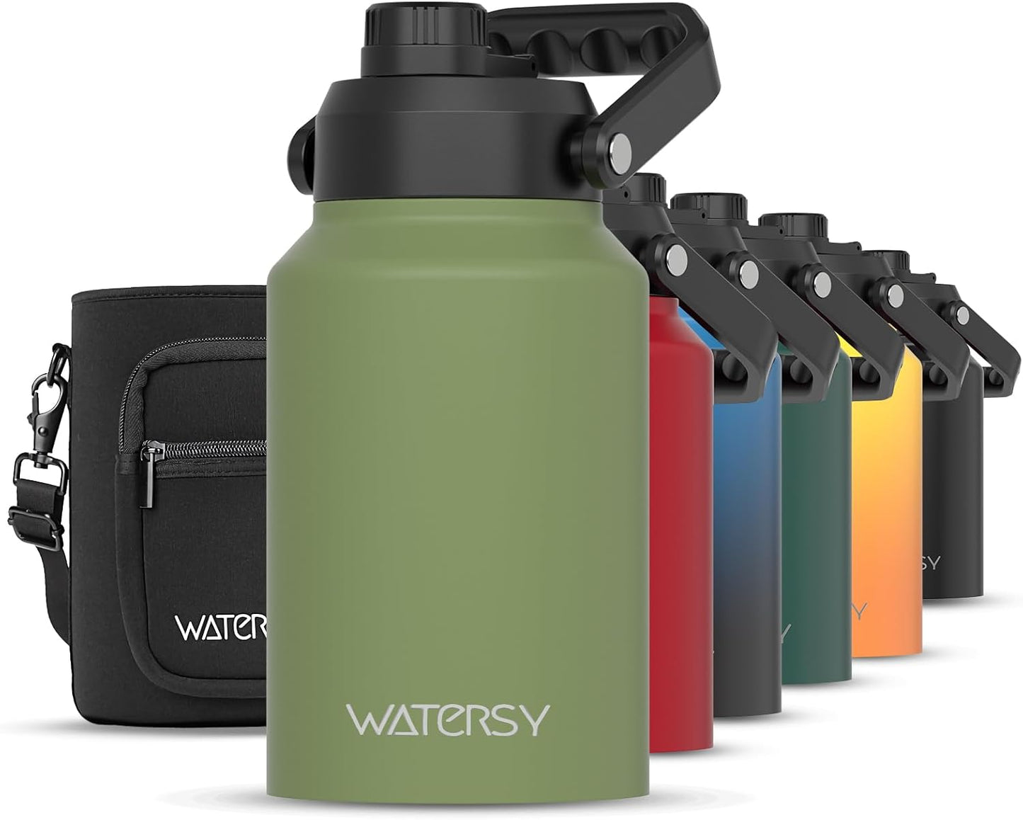 48 Proof,64oz WATERSY Half Gallon Water Bottle Insulated(Cold for Hrs),BPA Free&Leak Stainless Steel Water