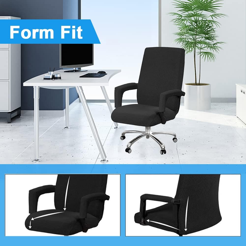 Stretch Office Chair Seat Covers with Armrest Sleeve, Jacquard Pattern High Back Slipcovers for Universal Chair