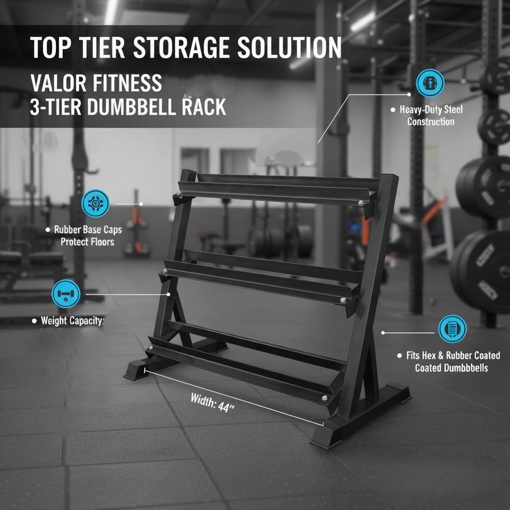 Valor Fitness 3-Tier Dumbbell Rack - Adjustable Weight Organizer Rack for Home Gym Dumbbell Storage Sports Equipment Organizer