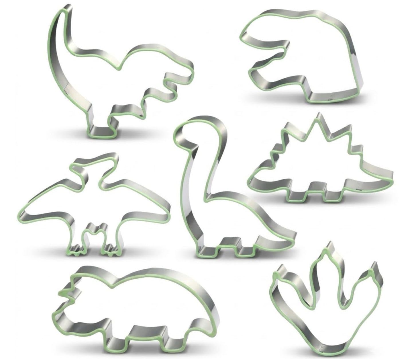 LUBTOSMN New 7 Piece Dinosaur Cookie Cutters Set with Silicone Protective Rim, Dishwasher Safe Stainless Steel Cookie Cutters for Cookies, Fondant, Sandwiches, Biscuits, Pancakes and Pastries