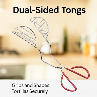 HIC Kitchen Taco Making Tools, Taco Shell Tongs, Steel, Stay-Cool Handle, For Frying Homemade Crispy Shells For Tacos, Appetizers, Dips, And Desserts