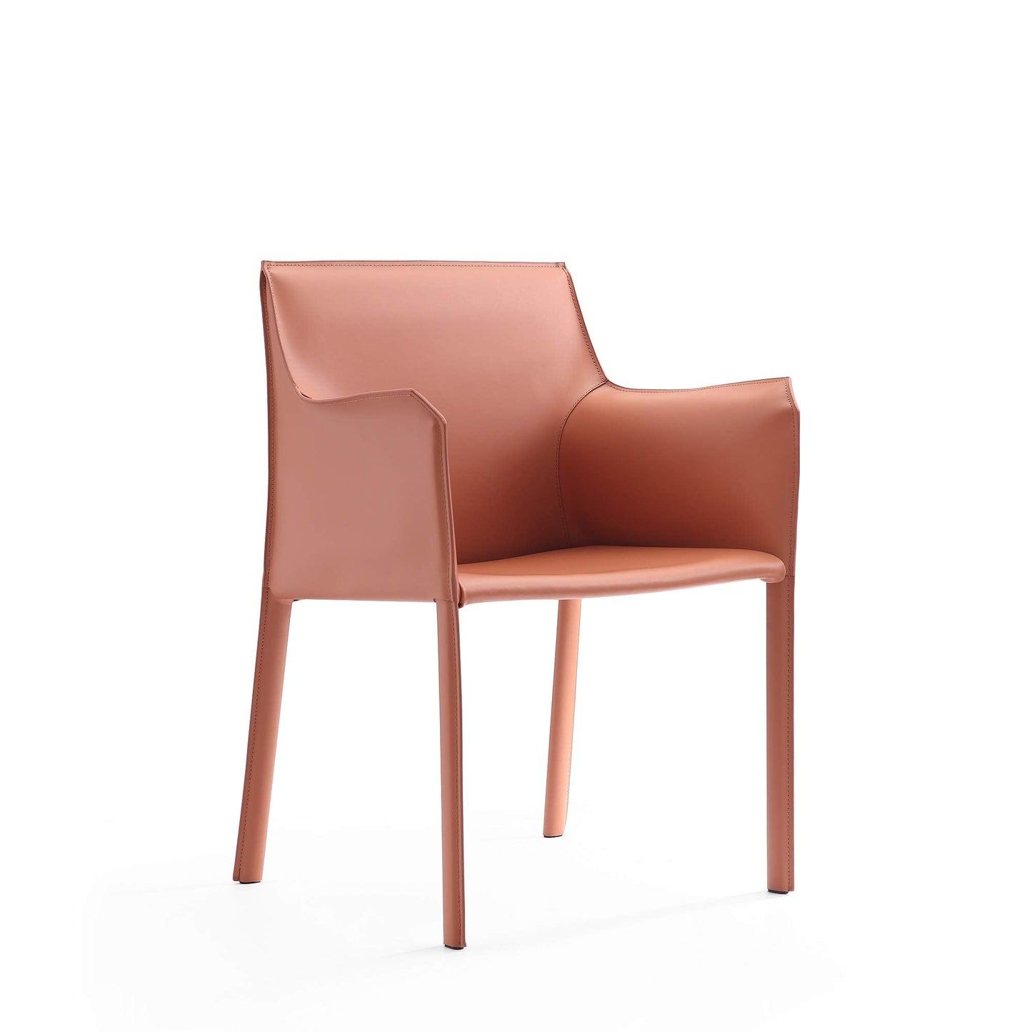 Manhattan Comfort Vogue Modern Faux Leather Dining Chairs, Metal Frame, Comfortable Padded Seat, Fully Assembled Armchair Accent Furniture, Set of 2, Clay