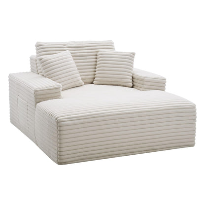 VEVOR Oversized Chaise Lounge Chair, 54" Boneless Chaise Lounge Indoor, Modern Upholstered Reading Chair with Throw Pillows & Armrests, Sofa Couch Deep Seat Sleeper for Living Room, Bedroom, Beige