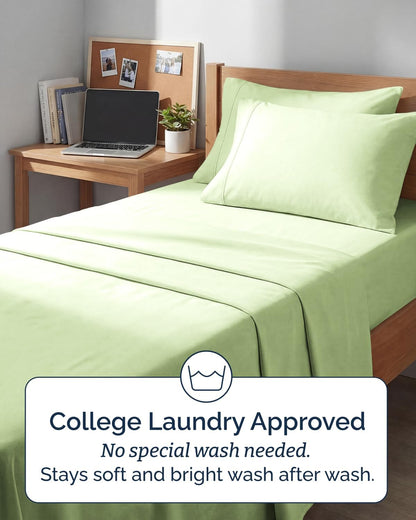 Skiennix Extra Deep Twin XL Sheet Set - 4 Piece Breathable Cooling Bedding - Soft Wrinkle-Free Light Sage