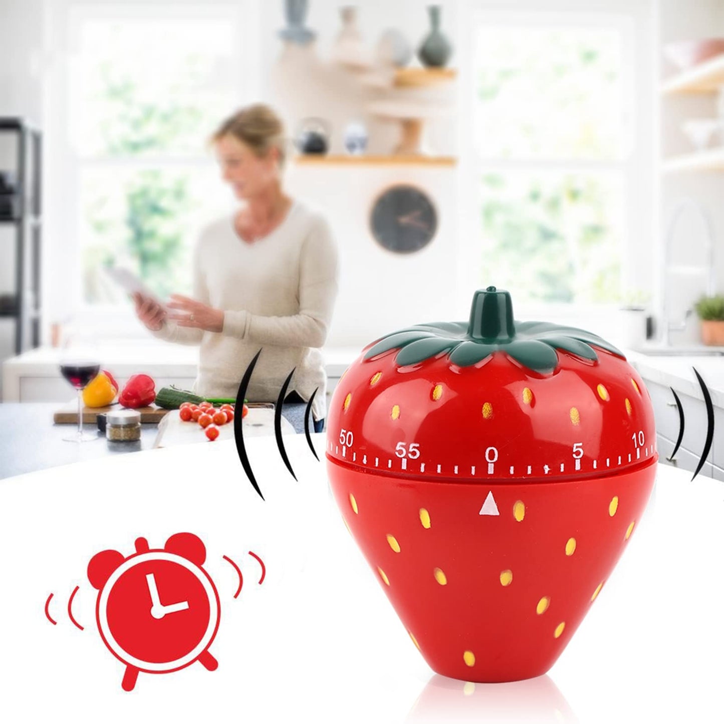 Fayelume Mechanical Kitchen Timer, Egg Timer Cute, Wind up Timer Manual, Visual Timer, Cooking Timer Trawberry Shaped for Classroom Hard Boiled Eggs