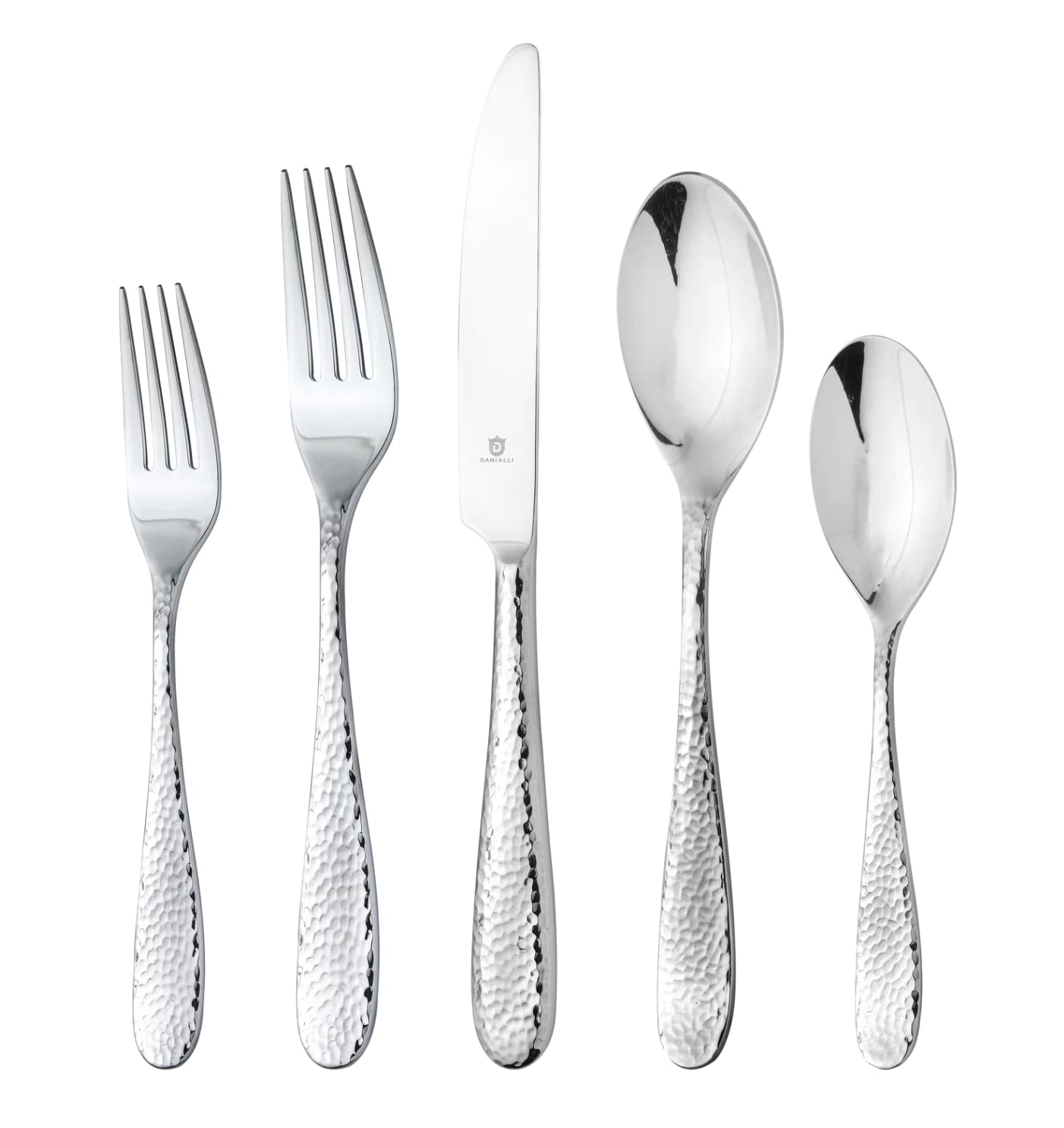 DANIALLI Hammered Silverware Set | Premium 18/10 Stainless Steel Flatware Service for 12 | Heavy-Duty & Dishwasher Safe | Built to Last (60-Piece, Fidenza Hammered)