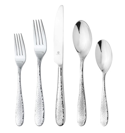 DANIALLI Hammered Silverware Set | Premium 18/10 Stainless Steel Flatware Service for 12 | Heavy-Duty & Dishwasher Safe | Built to Last (60-Piece, Fidenza Hammered)