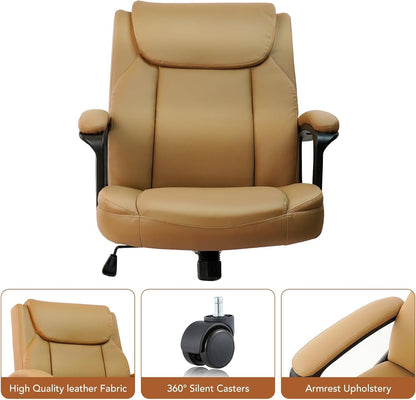 CLATINA Office Chair, Ergonomic Mid-Back Executive Office Chair, PU Leather Desk Chair Swivel Rolling Computer Task Chair with Lumbar Support and Padded Armrests for Home (Brown 4 Pack)