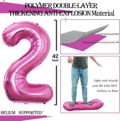GOER Pink Foil Number 2 Balloons - Huge 42-Inch & 32-Inch Birthday Party Decorations (3 Pcs)