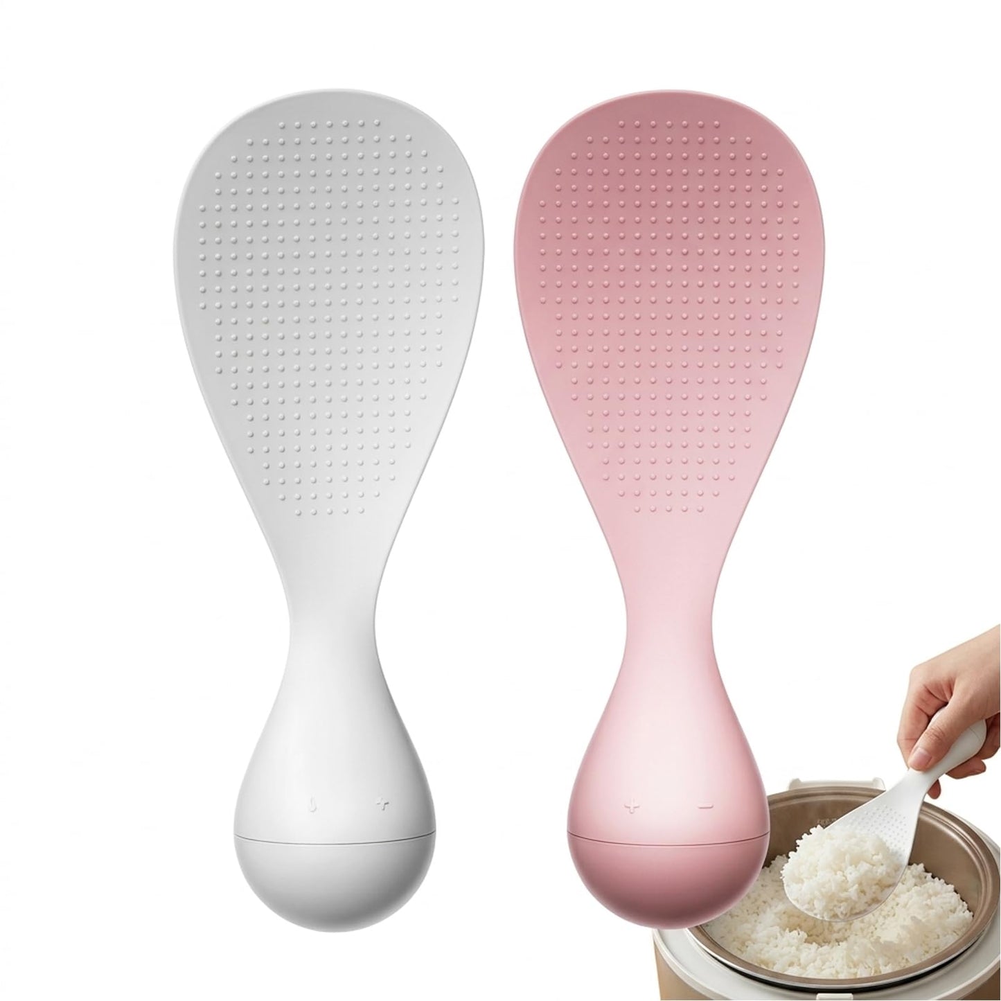 2PCS Non Stick Vertical Rice Spoon, Rice Scoop, Silicone Rice Paddle for Easy Serving,Vertical Design for Space Saving, PP Material Durable Construction