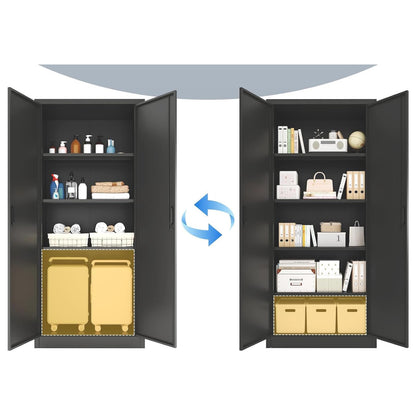 71" Metal Storage Cabinet with Doors, Lock and 4 Adjustable Shelves, Tall Pantry Cabinet for Garage, Office, Bedroom, Shop, Craft Room, Steel Storage Organizer with Adjustable Feet,Black
