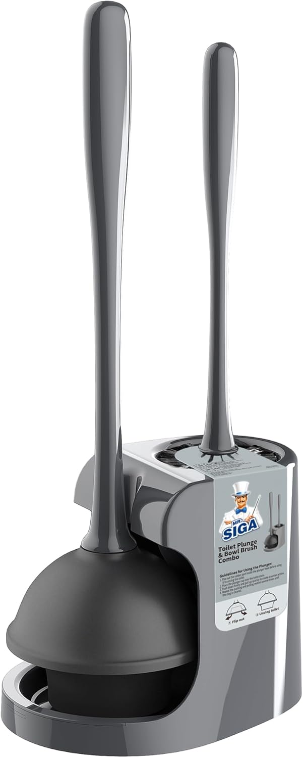 1 Set MR.SIGA Toilet Plunger and Bowl Brush Combo for Bathroom Cleaning, Gray
