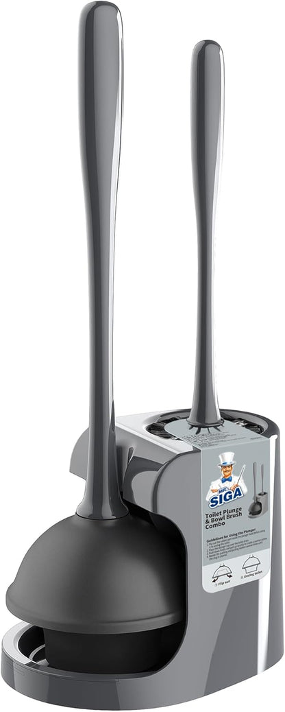 1 Set MR.SIGA Toilet Plunger and Bowl Brush Combo for Bathroom Cleaning, Gray