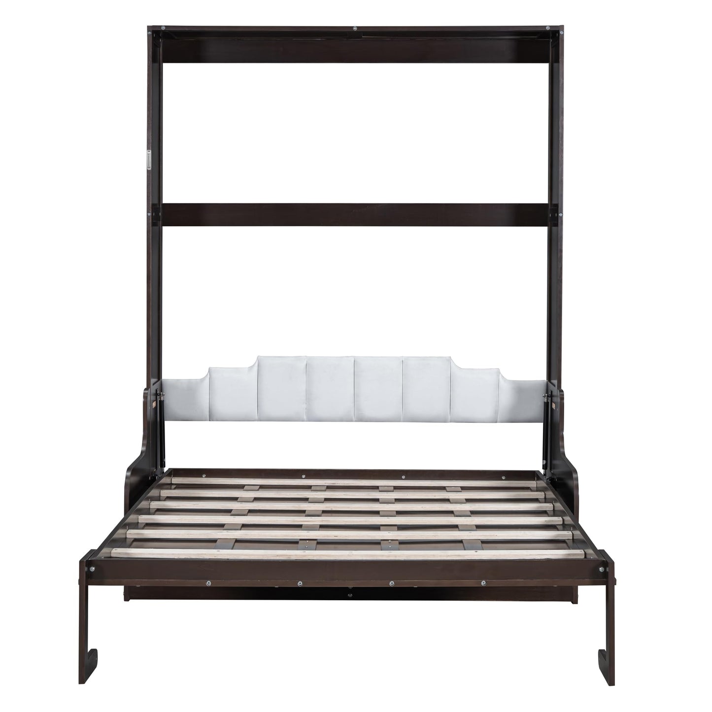 Merax Queen Size Murphy Bed Frame, Modern Wall Bed Can Be Folded into Cabinet, Chair with Cushion, Espresso