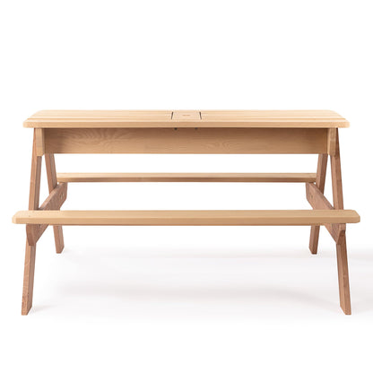3 in 1 Outdoor Wooden Picnic Table with Umbrella, Convertible Sand Wate, Gray CPSIA Certification