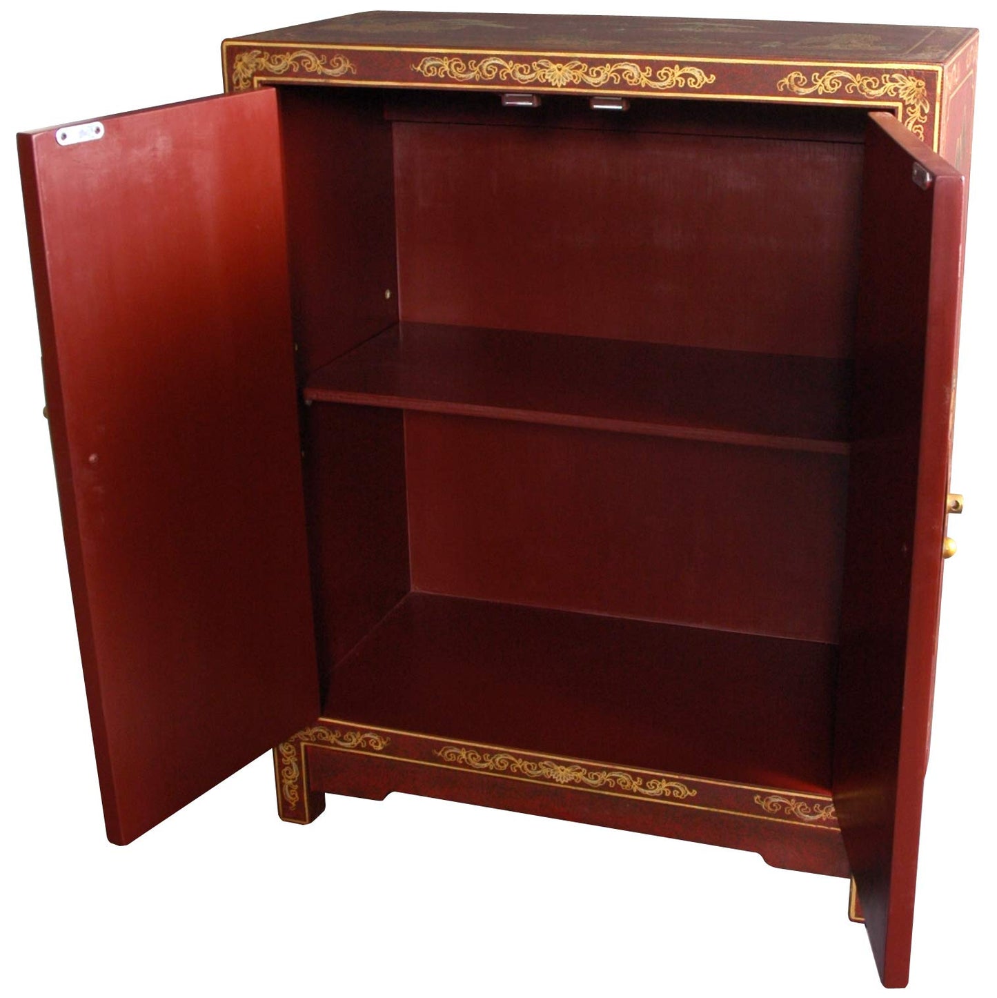 Red Lantern Hand Crafted Artisanal Red Lacquer Cabinet