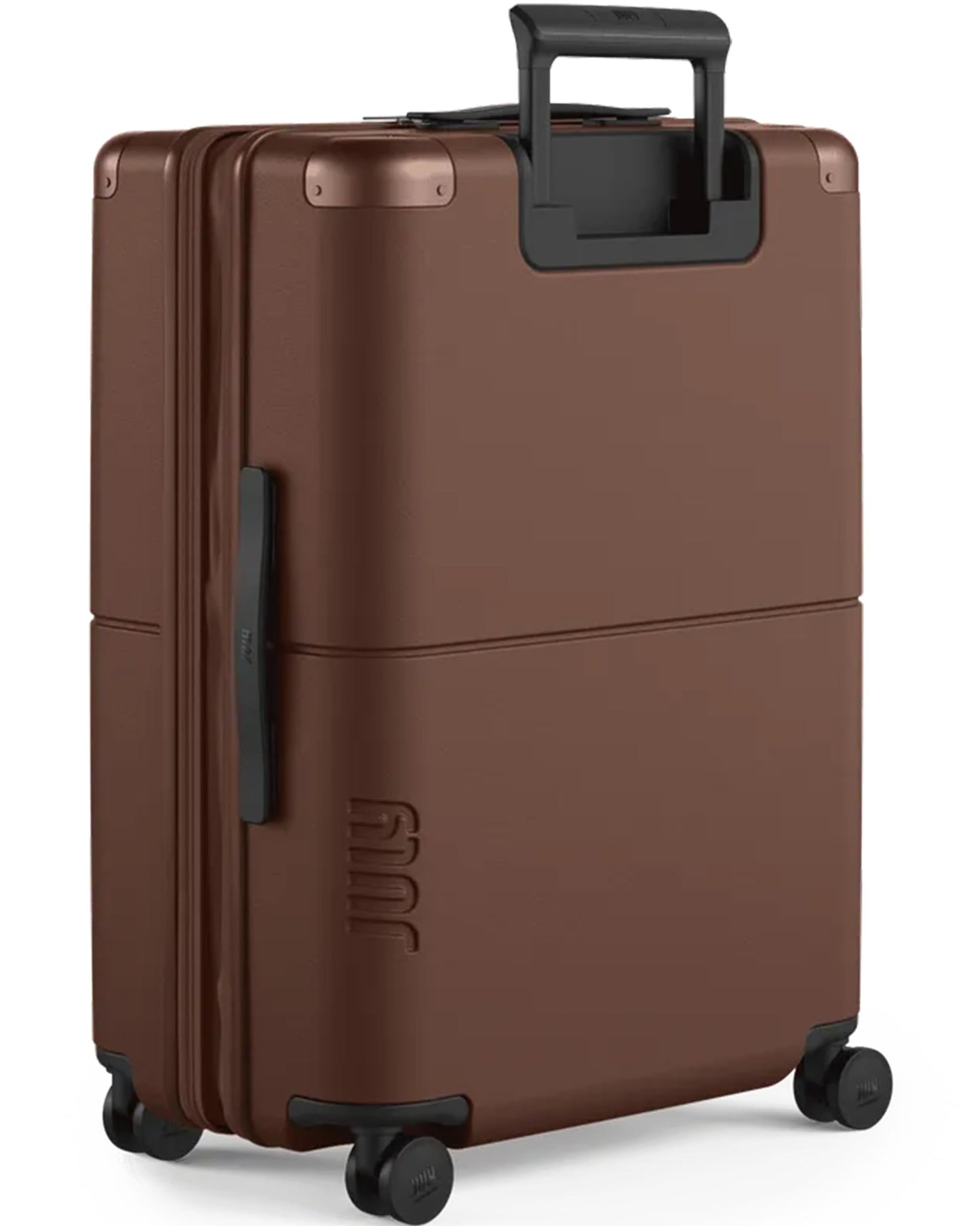July Checked Expandable - 24.5" Airline Approved Check In Luggage with Wheels, Spinner Suitcase for Men & Women - TSA Lock Rolling Suitcase, Spinner Wheels, Expansion Zip, Y-Strap - Dark Brown