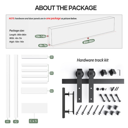 Fredbeck 38x84 inch White Barn Door with 6.6 FT Sliding Door Hardware Kit Included & Handle,MDF,Solid PVC Surface,DIY Assembly,5-Panel,Fit 35in-37in Opening