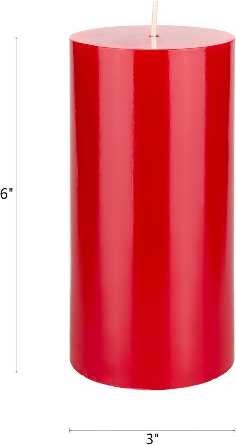 Mega Candles Unscented Solid Red Pillar Candle - 3 Inch x 6 Inch - Hand Poured Premium Wax