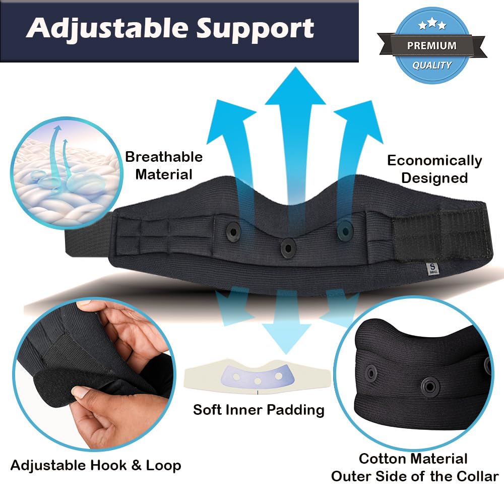 Wonder Care Neck Brace for Sleeping - Cervical Collar Relief Neck Pain and Neck Support Soft Foam, Relief of Cervical Spine Pressure for Women & Men (Black, X-Large, 3.7" Depth)