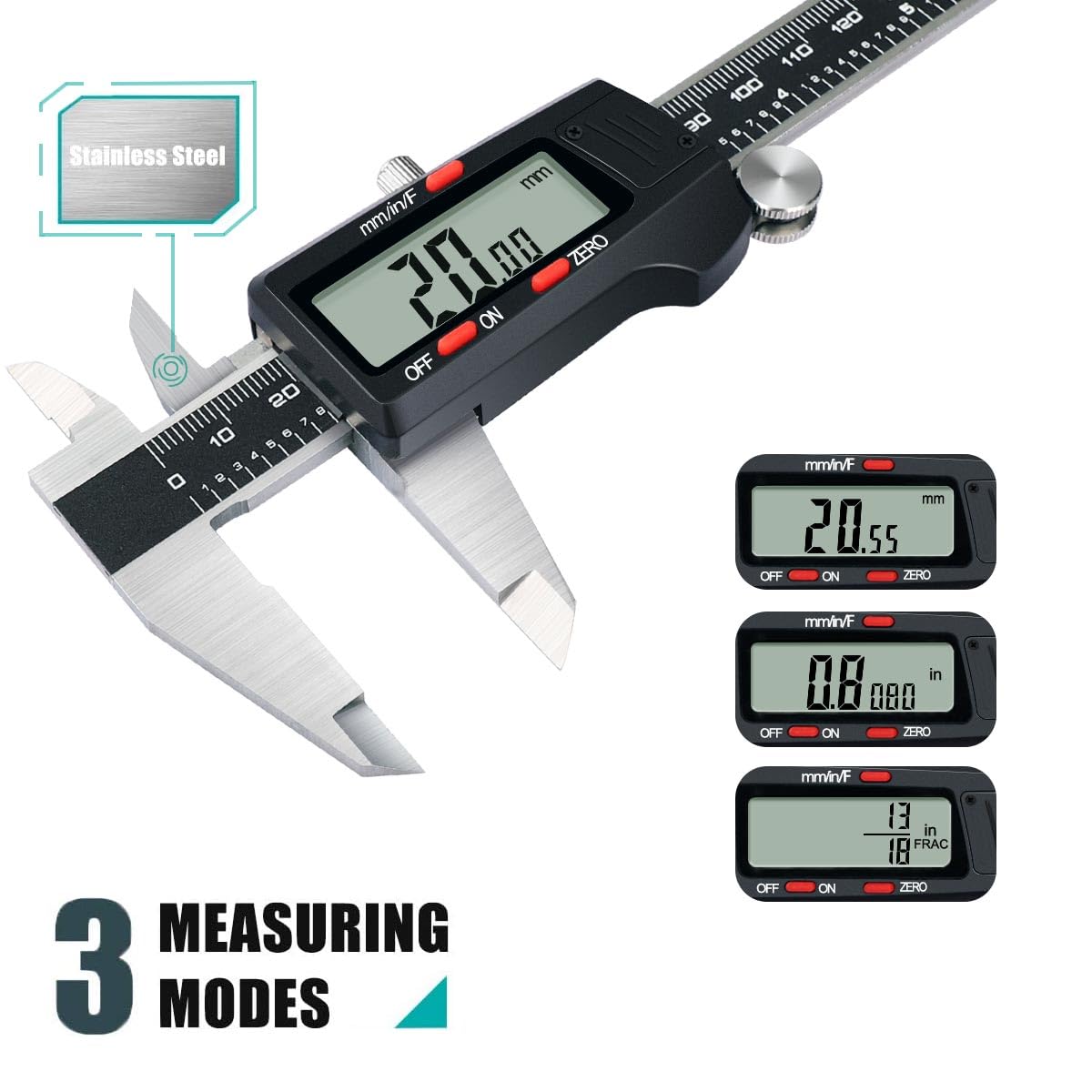 Kynup Digital Vernier Caliper, Caliper Measuring Tool, Outside Micrometer Dial Caliper with Stainless Steel, Large LCD Screen, Auto - Off Feature, Inch Metric Fraction Conversion (6Inch/150mm)