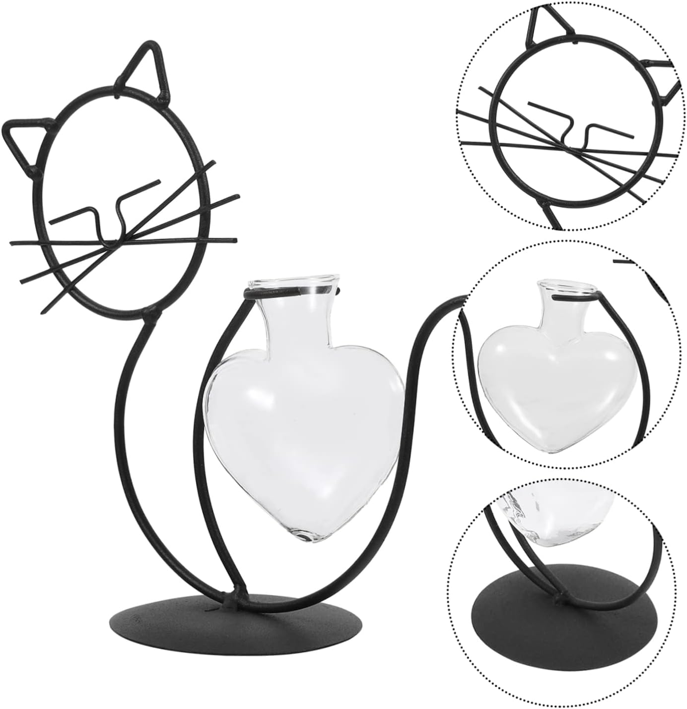 Cat Wrought Iron Vase, Metal Cat Terrarium Vase, Clear Plant Pots, Desk Topper Metal Planter, Household Iron Frame