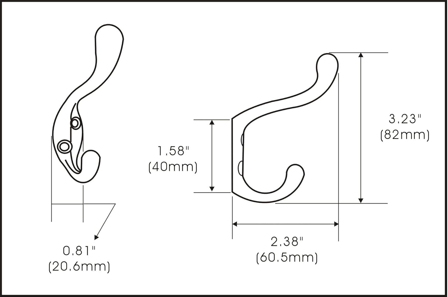QCAA Premium Quality Heavy Duty Coat and Hat Hook Hanger 3-3/8" Zinc Die Cast Satin Nickel 10 Pack