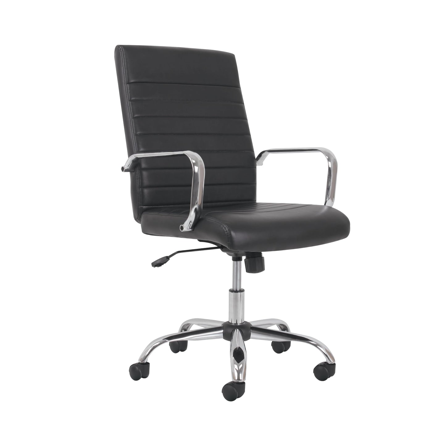 HON Sadie Executive Ergonomic Office Chair with Leather Upholstery, Chrome Arms and Back Support, Mid Back Desk and Computer Chair for Home Office or Conference Room, 360 Swivel, Black