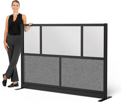 Stand Up Desk Store Expanse Modular Wall | 70'' x 48'' Wall | Expandable Partition Room Divider with Rearrangeable Frosted Acrylic & Sound Absorbent Panels (Black Frame)