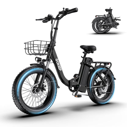GOKEEP Folding Electric Bike, 1300W Peak Motor, 75 Miles PAS Range, 52V 13Ah Removable Battery, 20" Fat Tire & Front Suspension Electric Bicycles, 20MPH 7-Speed Commuter Ebike, UL2849 Certified, Black
