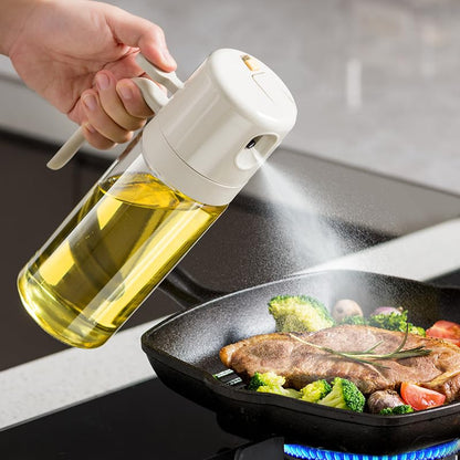 Oil Sprayer for Cooking, 18.6oz/550ml 2 in 1 Olive Oil Dispenser Bottle for Kitchen, Oil Mister Spray Bottle for Cooking, Air Fryer, Salad, Frying, BBQ (Creamy White)