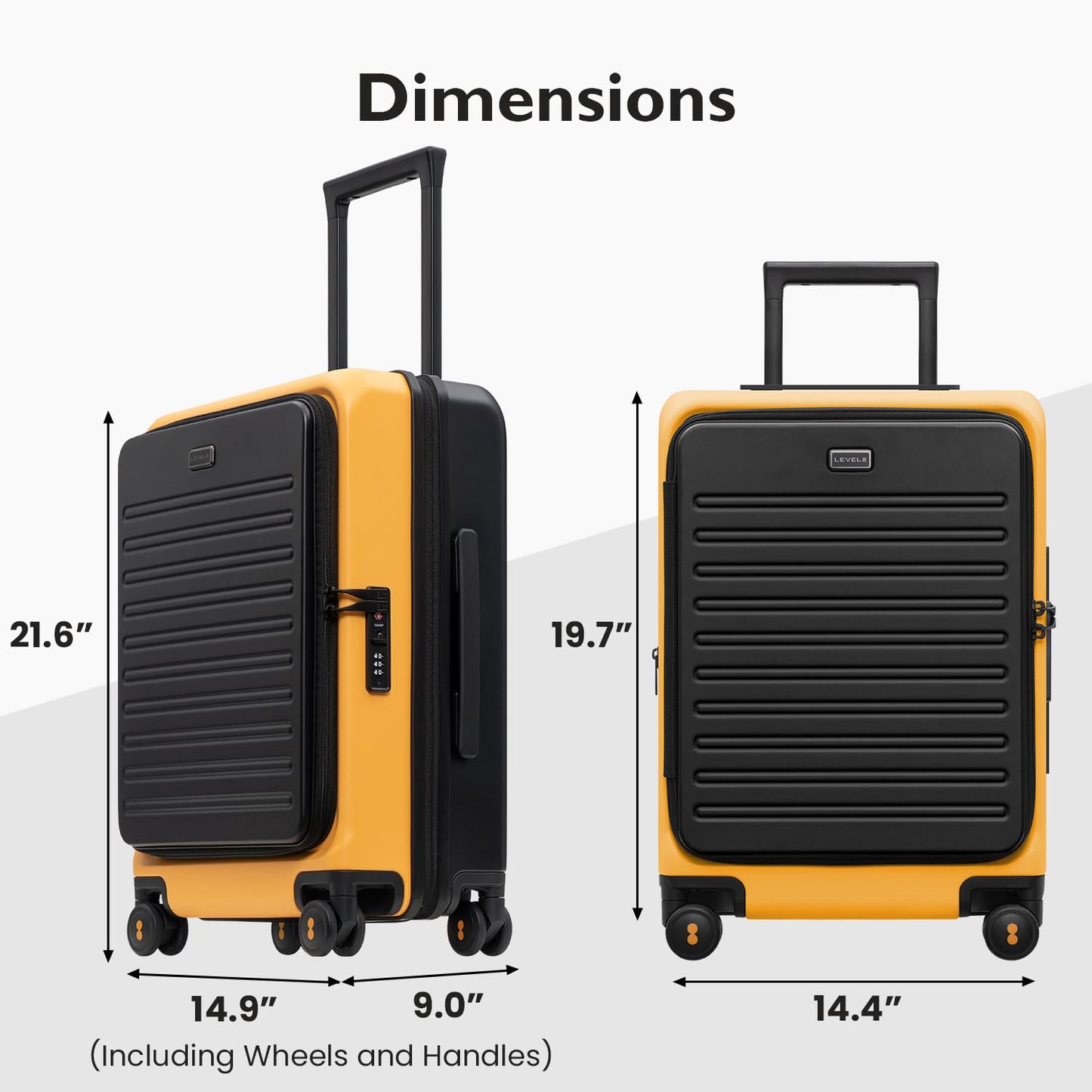 LEVEL8 Top Opening Carry on Luggage with Narrow Trolley Handle, Large Suitcases with Wheels Airline Approved, Expandable Hardside Luggage with Spinner Wheel for Men Women, 20 Inch, Yellow