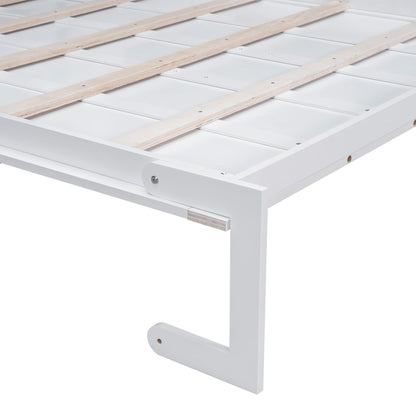 Merax Queen Size Murphy Bed Frame, Modern Wall Bed Can Be Folded into Cabinet, Chair with Cushion, White