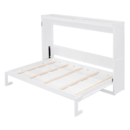 Merax Modern Farmhouse Solid Wood Murphy Bed Chest/Space Saving/Wood Slat Support/Queen,White