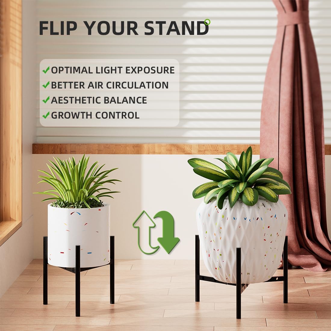 8"-12" 9.5" 2 Pack Plant Stand Indoor Adjustable Pot Holders, Metal Plant Stand Outdoor, Anti-Rust Black Metal Plant
