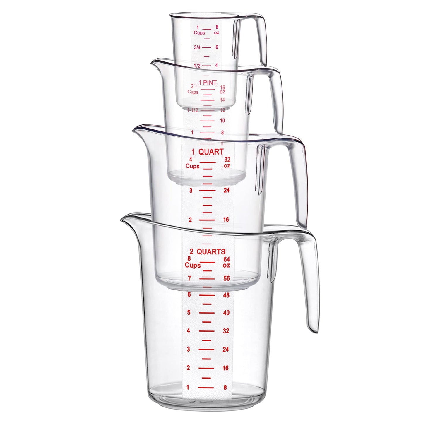 Amazing Abby - Melissa - Plastic Measuring Cups (4-Piece Set), Food-Grade Measuring Jugs, 1/2/4/8-Cup Capacity, Unbreakable, Stackable, Dishwasher-Safe, Great for Oil, Vinegar, Flour, and More
