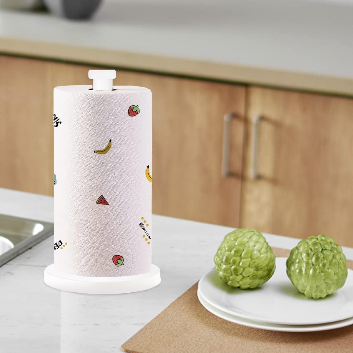 White Paper Towel Holder, Standing Countertop Roll Holder for Kitchen, Convenient Paper Towel Storage