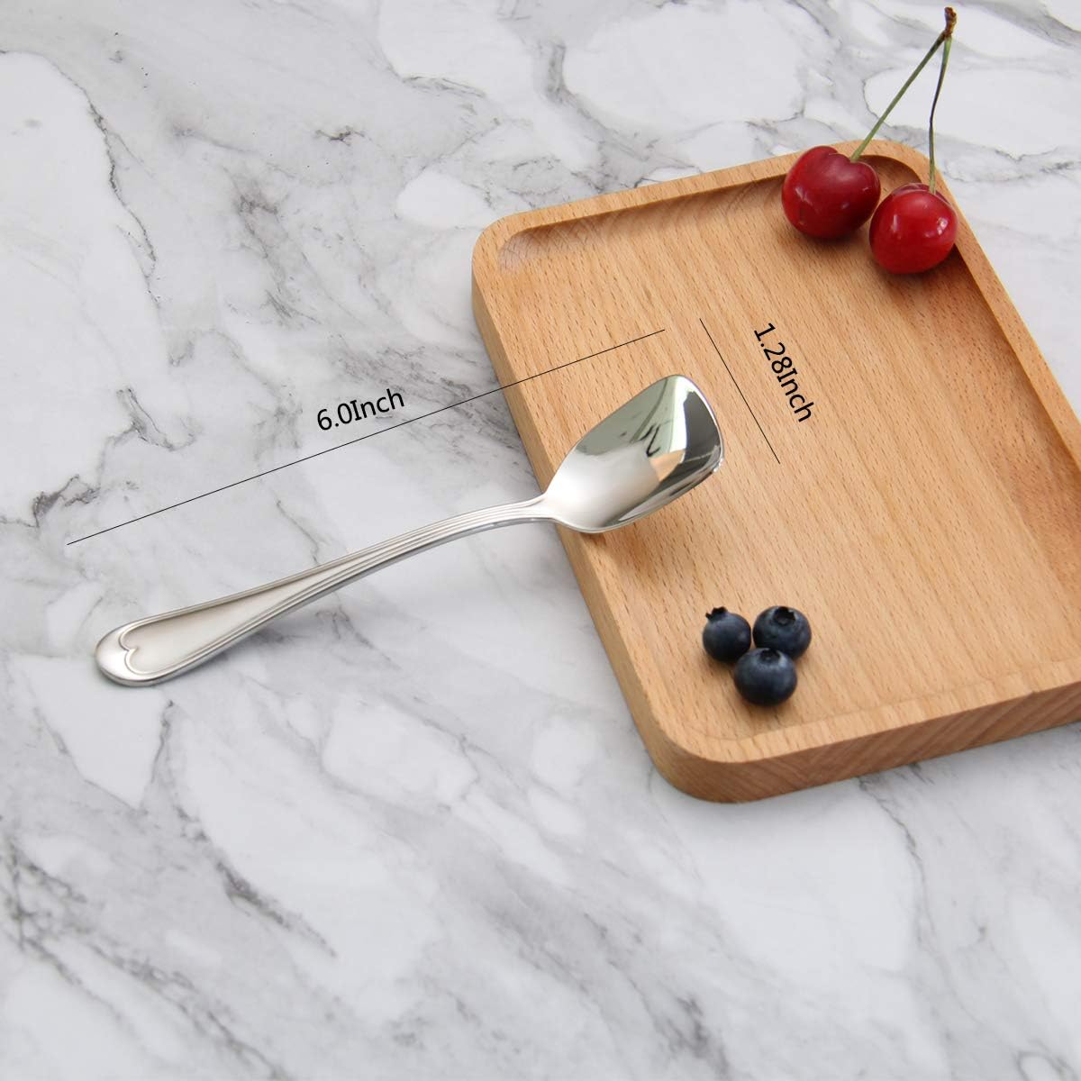 Dessert Spoons, Square Head Spoons, 18/10 Stainless Steel Spoon Set of 4 for Ice Cream & Tea