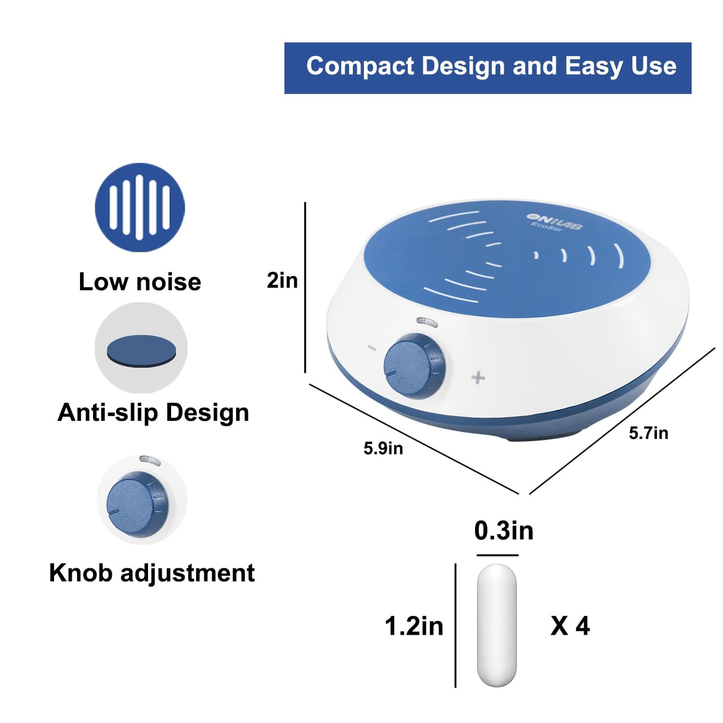 ONiLAB Magnetic Stirrer with 4PCS Stir Bars，3M Power Cord, Magnetic Mixer with Stirring Capacity 3000ml (No Heating)…
