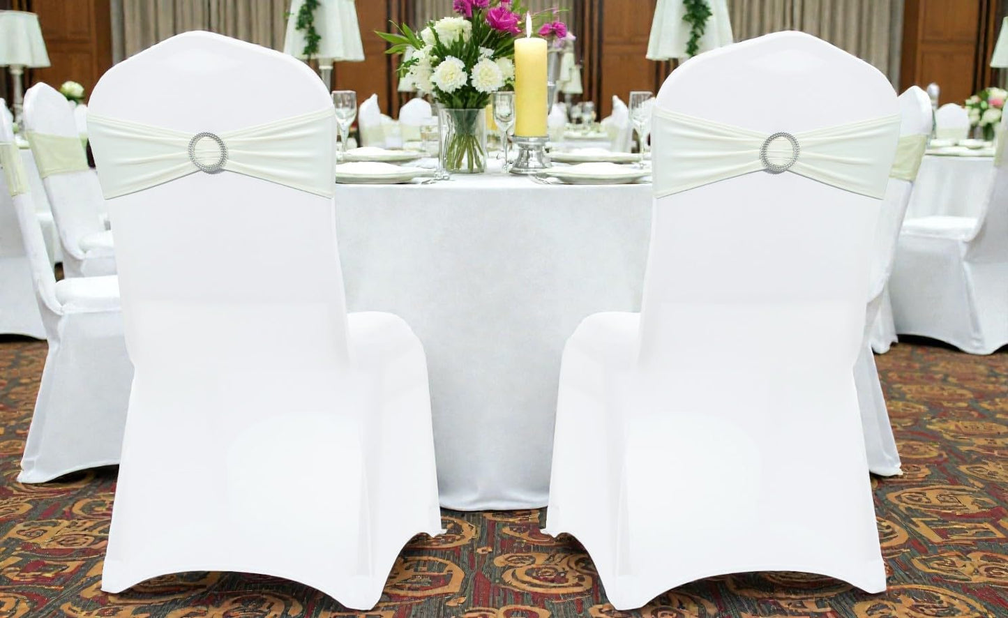 MDS Spandex Chair Sashes - Universal Fit Elastic Stretch Bands with Buckle for Weddings | Ivory, 250 Pack
